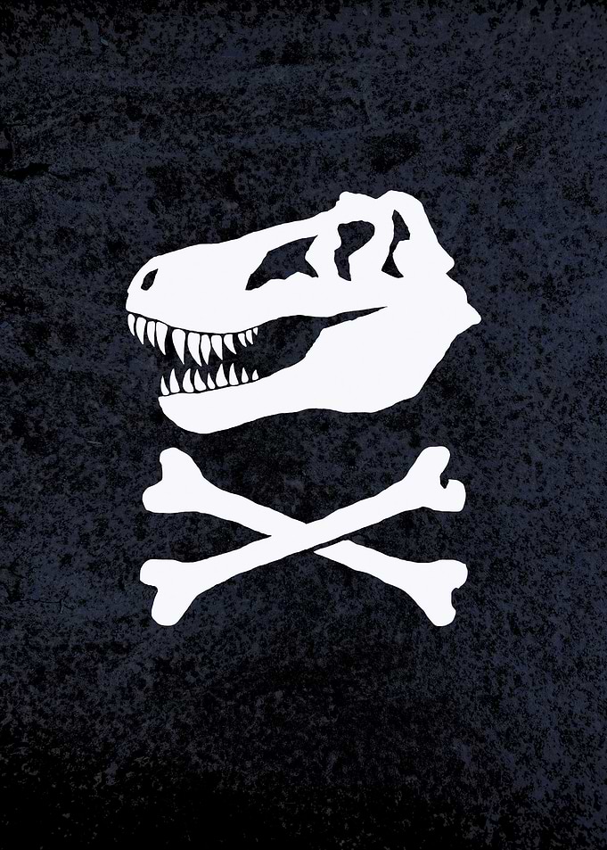 Dinosaur Skull and Crossbones Pirate Flag