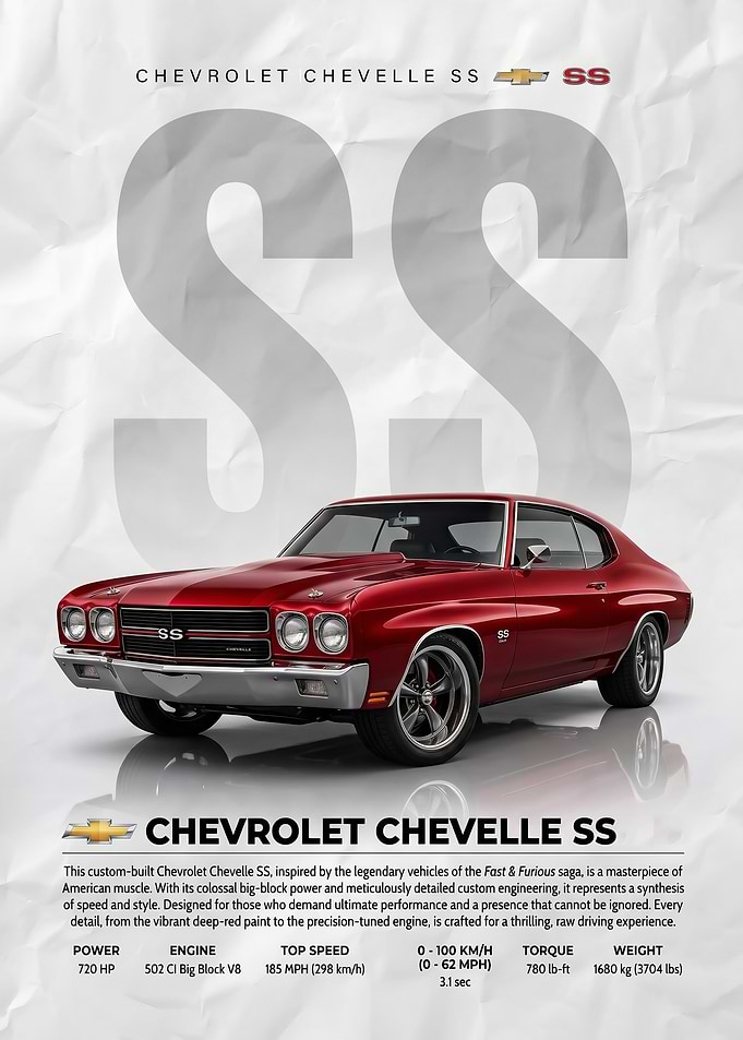 sleek classic red Chevrolet Chevelle SS car Poster