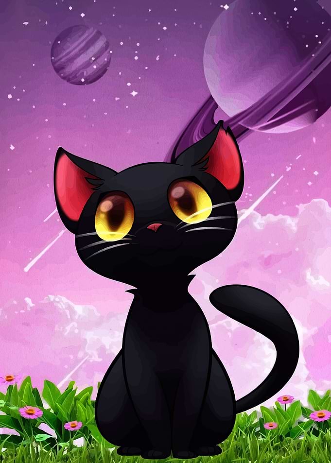 Cute Black Cat in Space