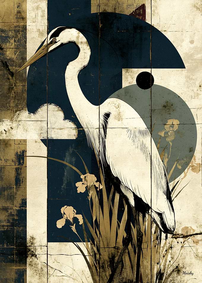 Neo-Rinpa Heron No. 01 – Japanese Decorative Wall Art