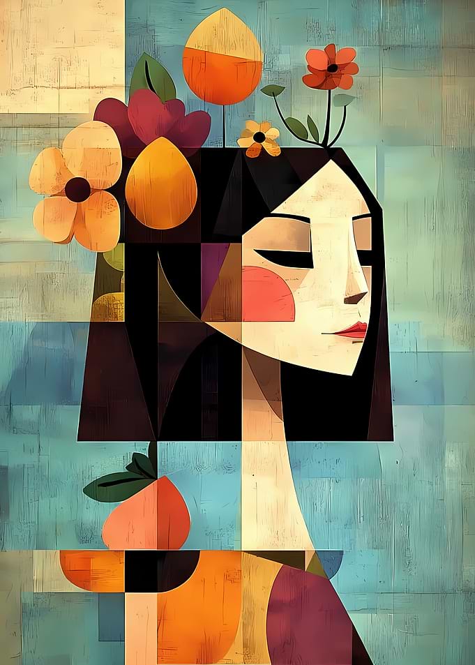 Abstract Portrait of a Woman with Flowers