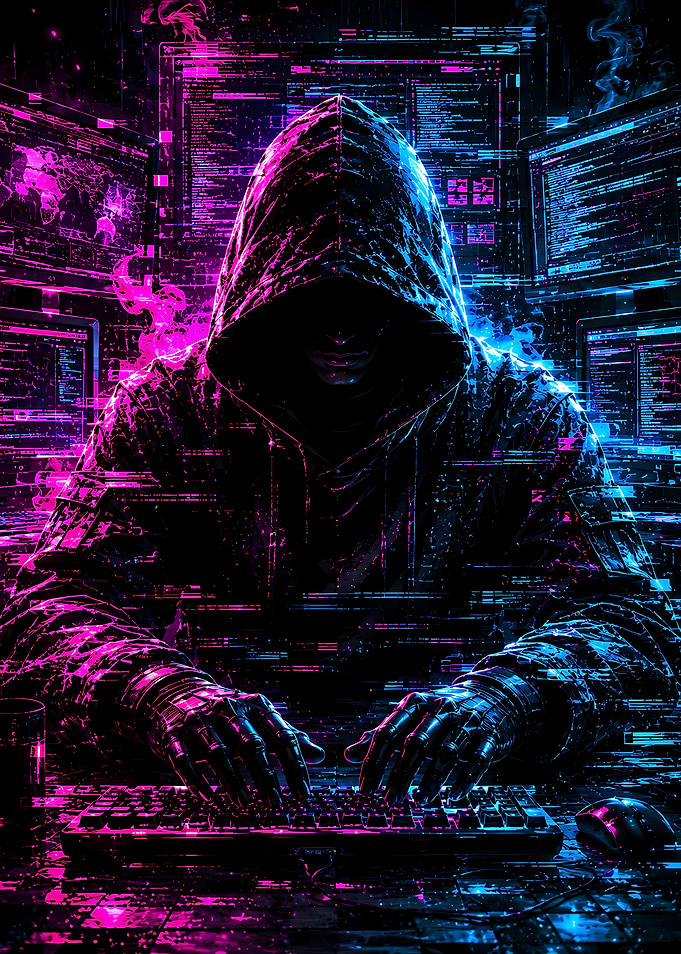 Hacker in Neon Cyberpunk Environment