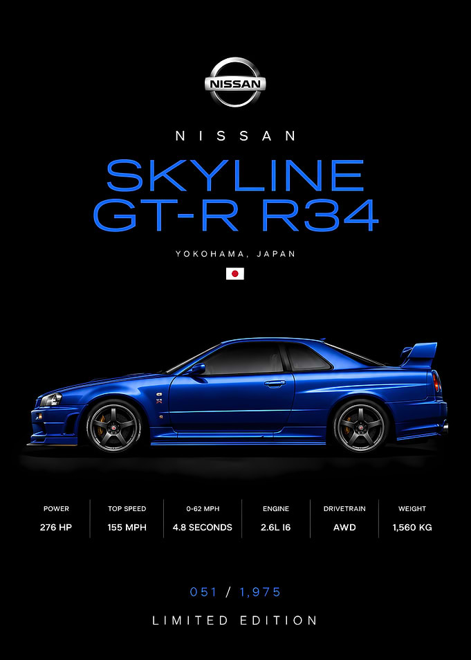 Blue Nissan Skyline GT-R R34