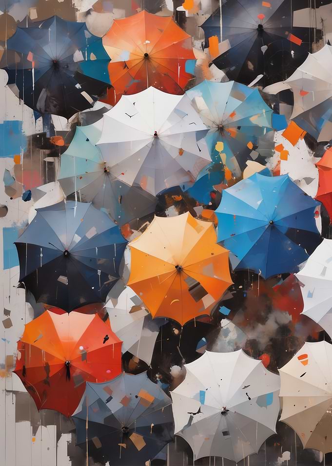 Abstract Umbrellas in Various Colors
