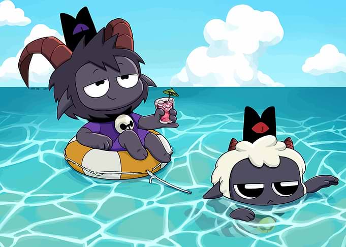 Cult of the Lamb characters on vacation