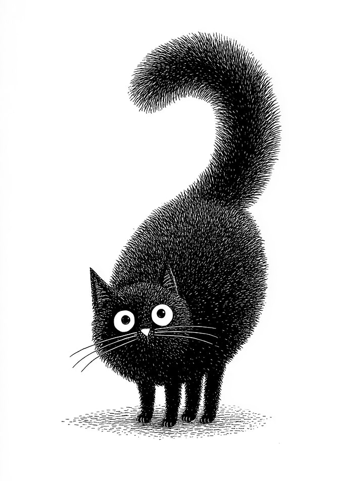 Fluffy Black Cat with Big Eyes