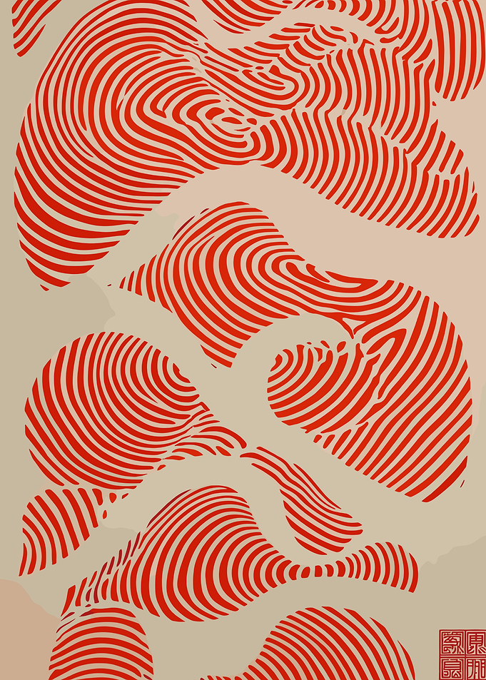 Abstract Red and Beige Organic Shapes