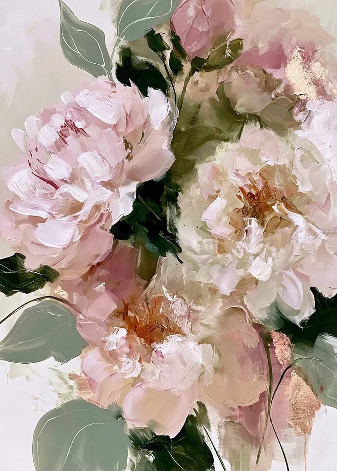 Abstract Floral Painting with Pink Peonies