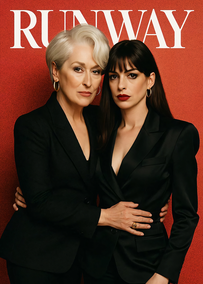 Meryl Streep and Anne Hathaway in Black Suits