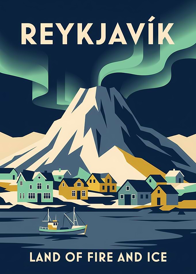 Reykjavik Vintage Travel Poster