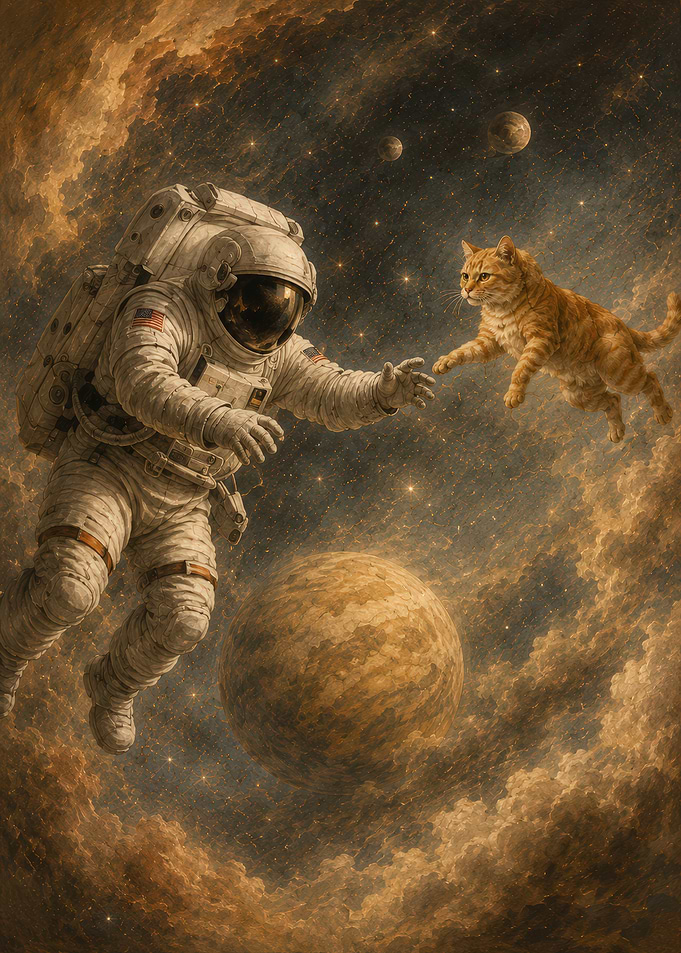 Astronaut and Cat in Space