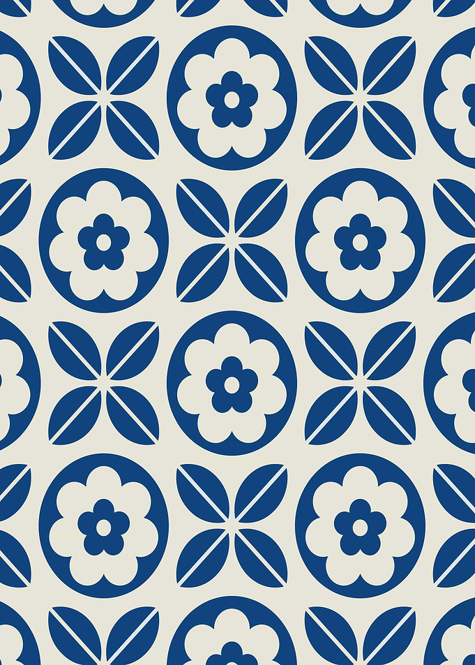 Blue floral pattern on cream background
