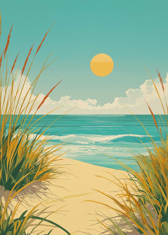Beach Path with Tall Grass and Ocean