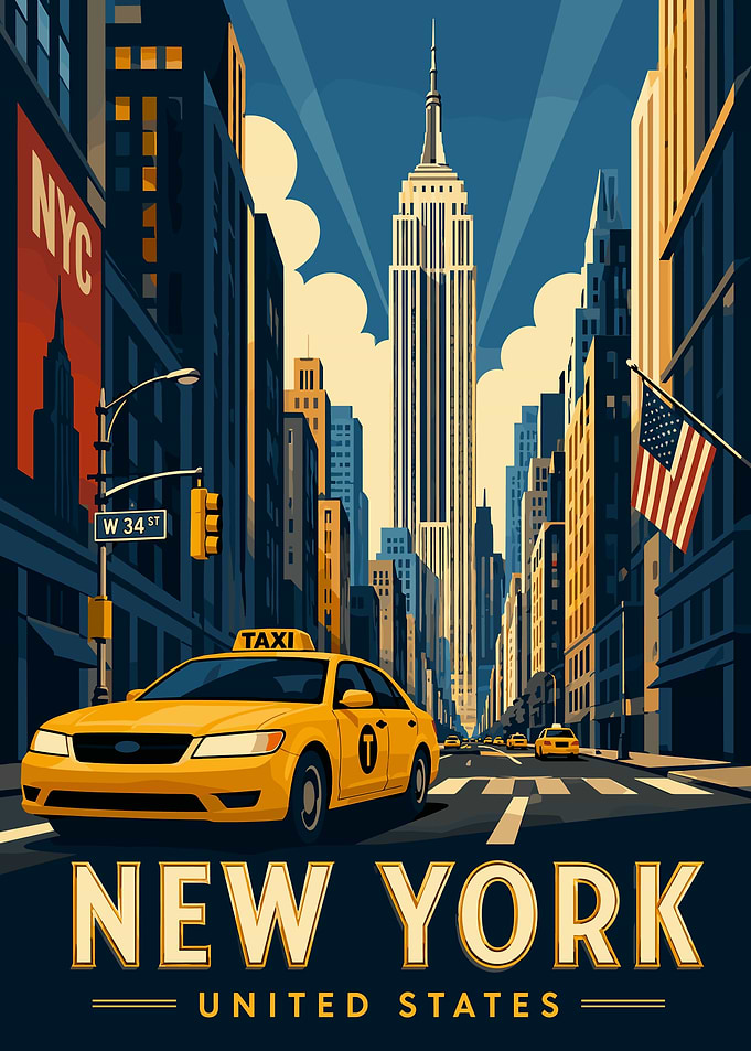 New York City Taxi and Empire State Building