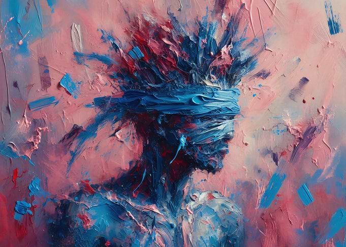 Blindfolded Blue Portrait - Impasto Abstract Oil Painting