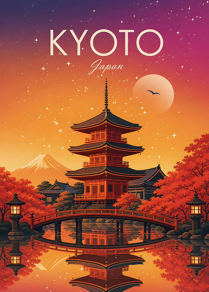 Kyoto Japan Pagoda and Mount Fuji