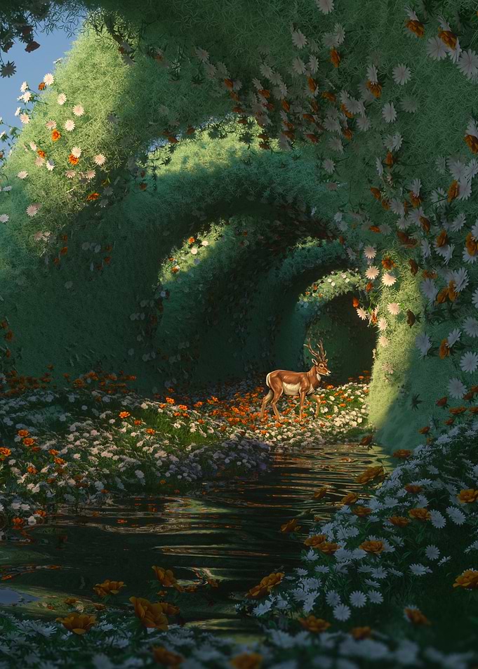 Deer in a Floral Tunnel