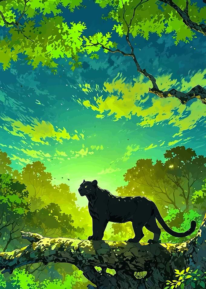 Black Panther on a Tree Branch