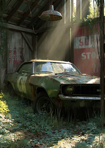 Abandoned Classic Car in Barn