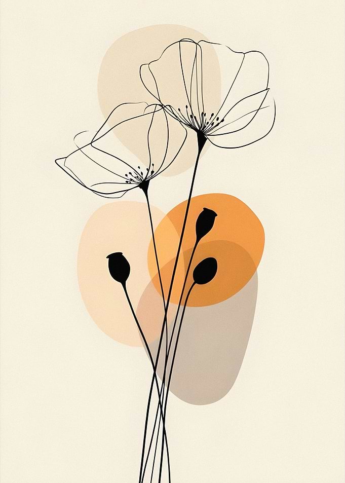 Minimalist Floral Line Art with Abstract Shapes