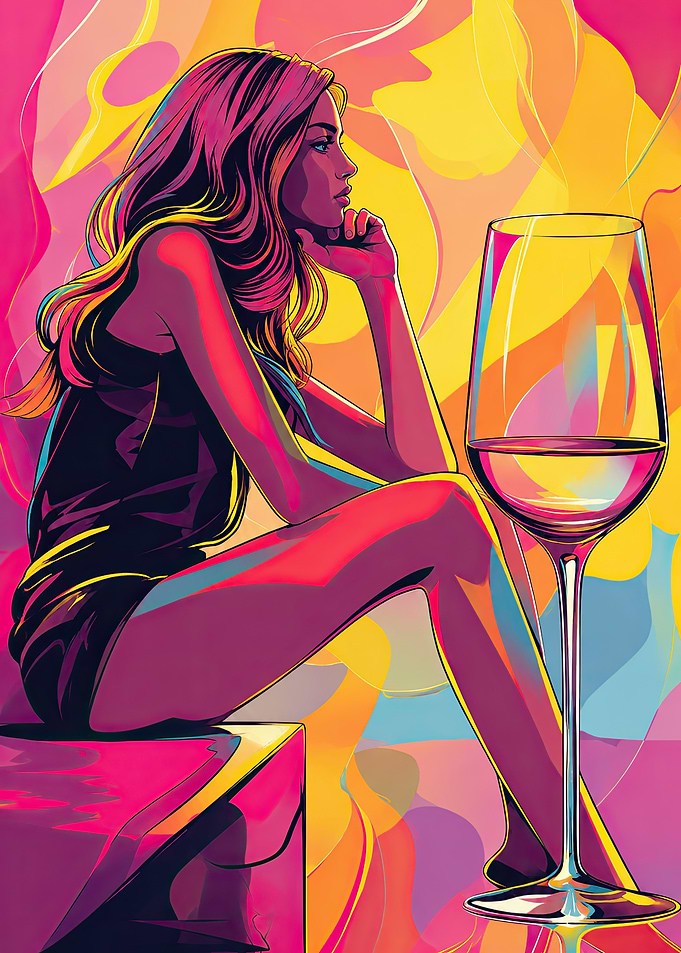 Woman with Wine Glass in Pop Art Style