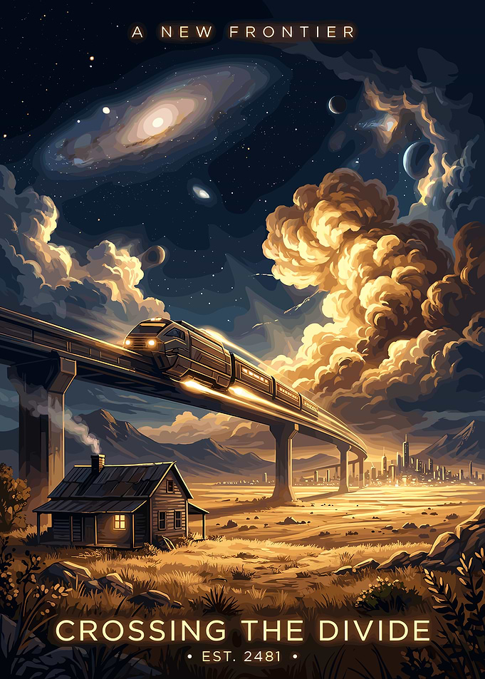 Futuristic Train Crossing a Divide