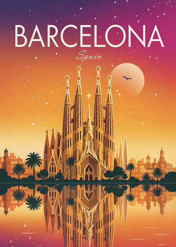 Barcelona Sagrada Familia Vintage Poster