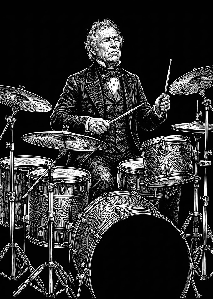 Zachary Taylor playing drums in vintage style