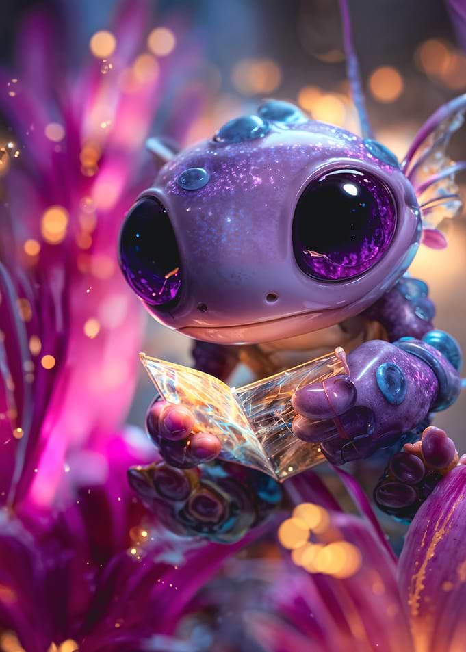 Purple Alien Reading Crystal Book
