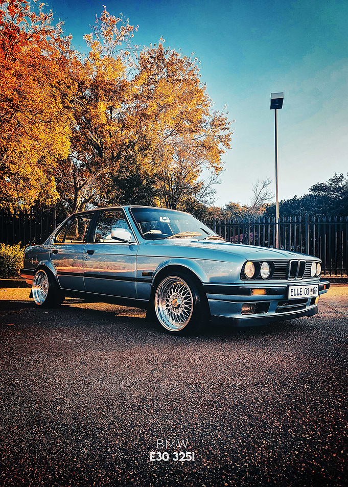 BMW E30 325i with Autumn Trees Poster
