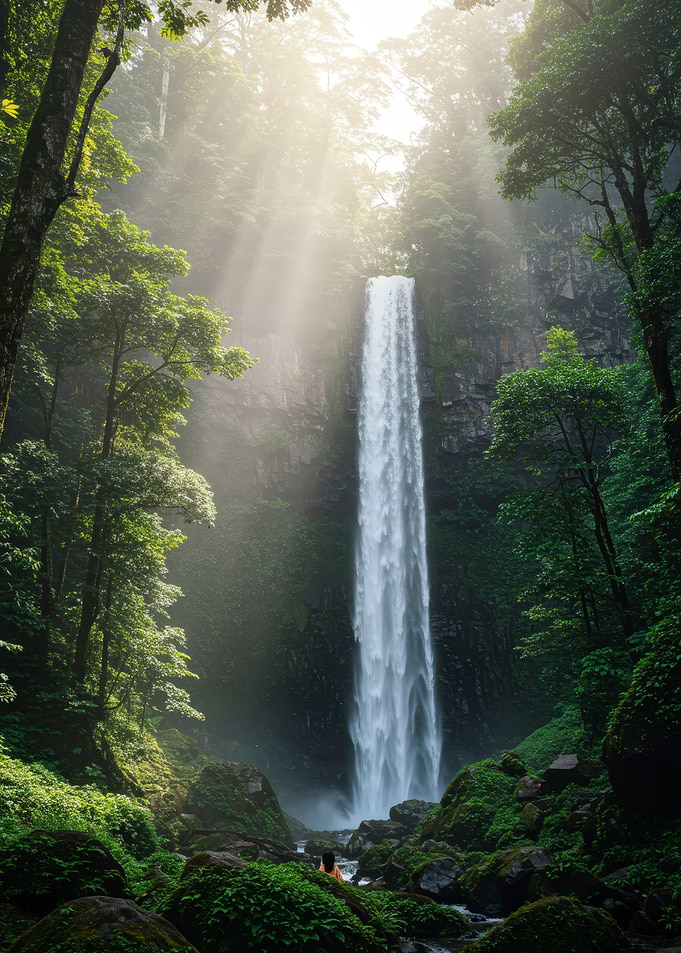 Majestic Waterfall in Lush Green Forest