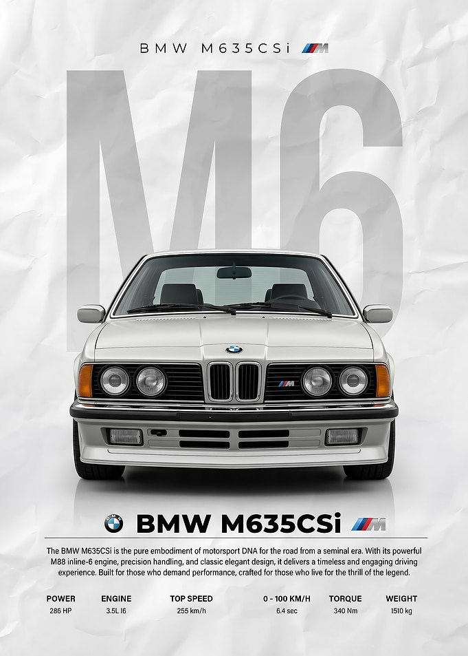 A vintage classic old BMW M635CSi car Poster