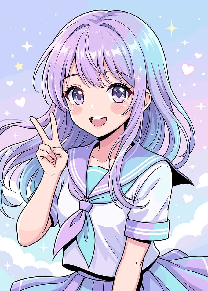 Cute Anime Girl with Pastel Hair