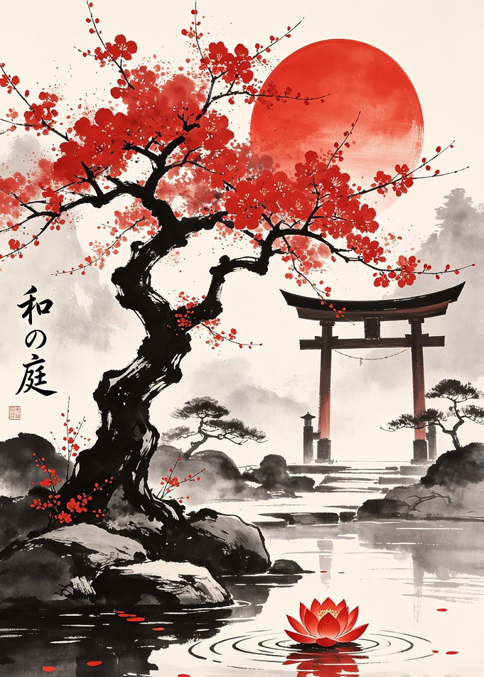 Japanese Gate Garden with Cherry Blossoms
