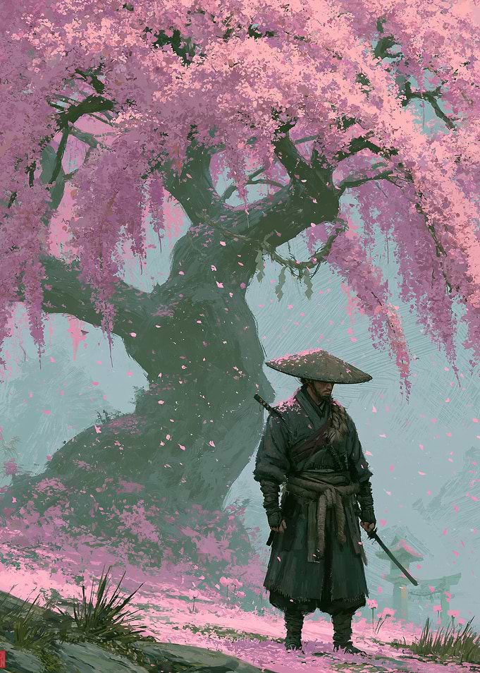 Samurai Under Cherry Blossoms