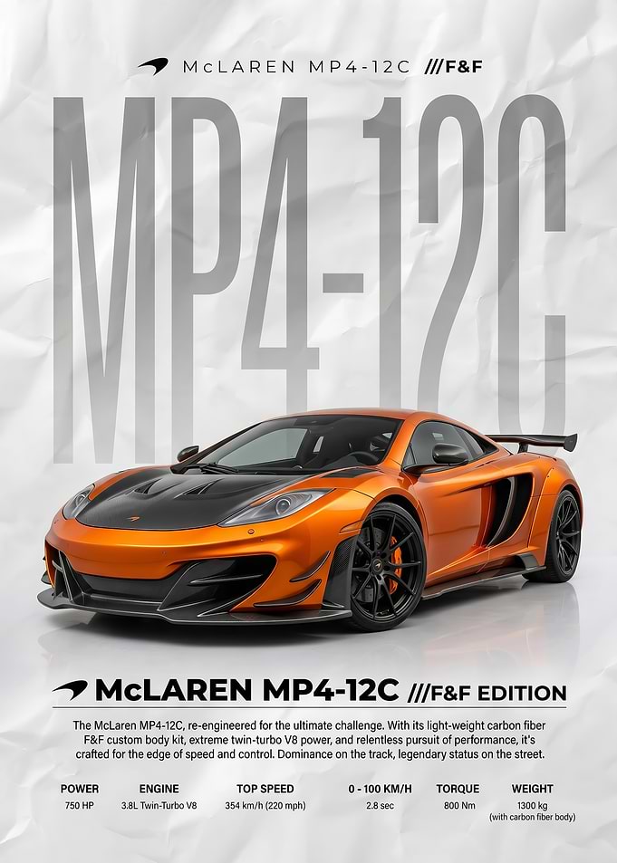 A striking sleekMcLaren MP4-12C orange Edition poster