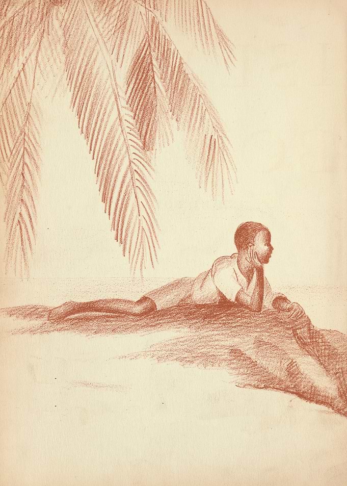 Man resting under palm tree