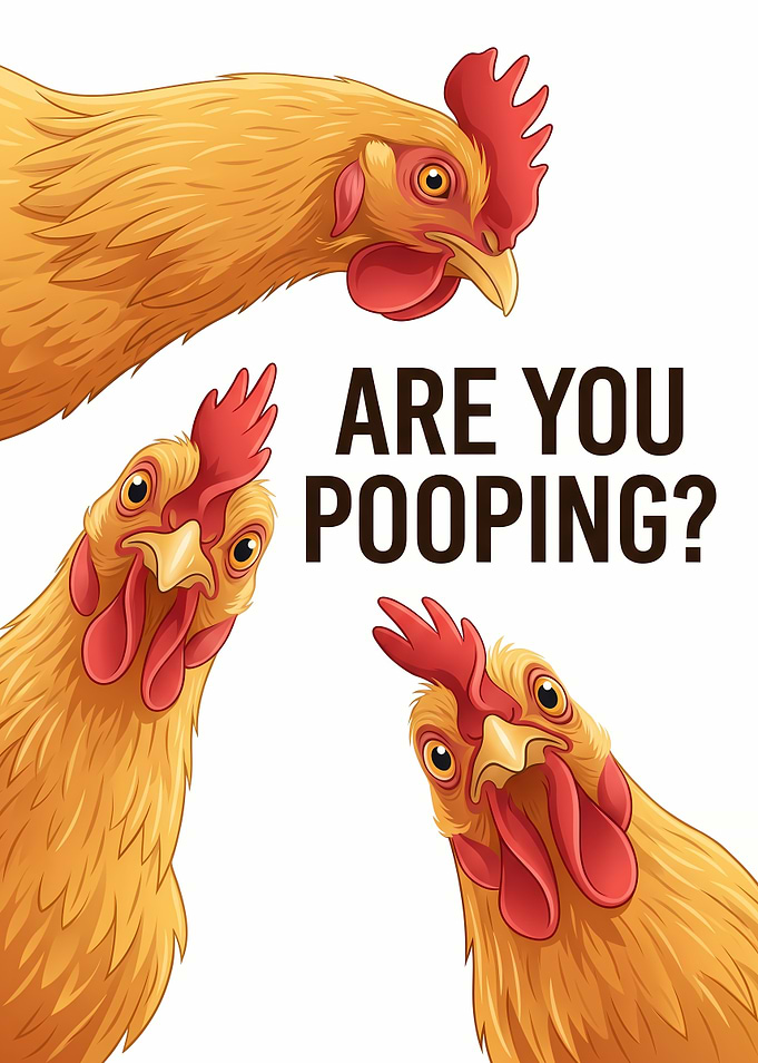 Three Chickens Asking 'Are You Pooping?'