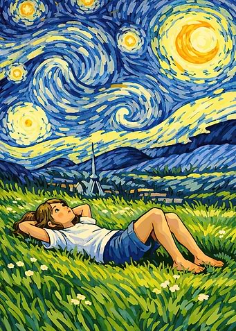 Girl Gazing at Starry Night Sky