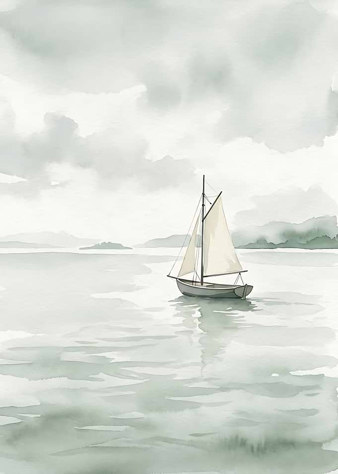 Sailboat Watercolor Poster Minimalist Ocean Wall Art Coastal Decor Peaceful Sea Print Sailing Gift