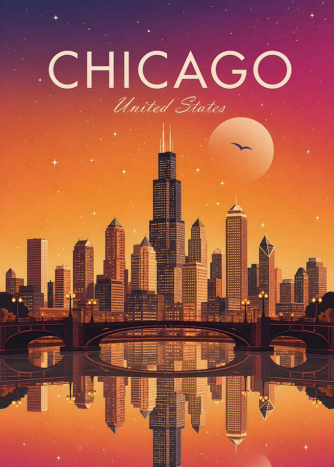 Chicago Skyline at Sunset