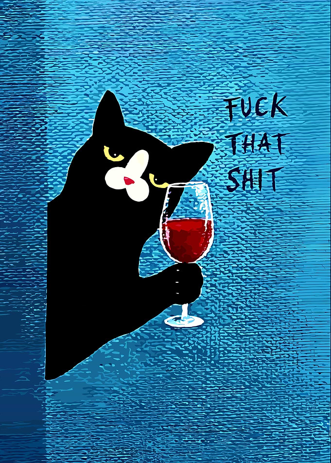 Black Cat with Wine and Text