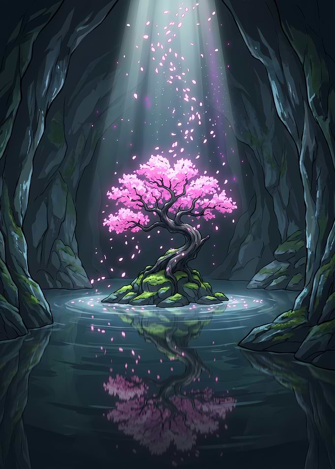 The Lone Sakura of the Sacred Cave