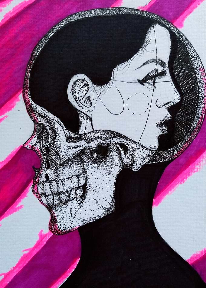 Phantom of the Mind - Gothic Magenta Skull Portrait