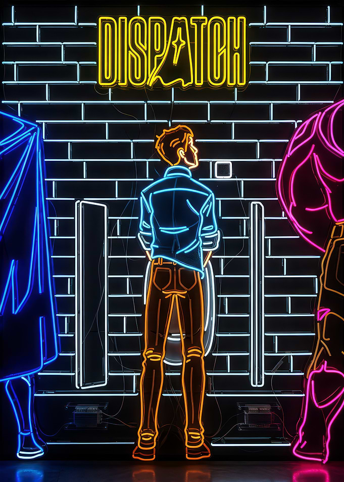 Neon Dispatch Sign and Figures