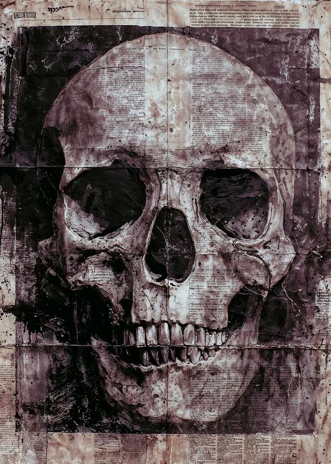 Human Skull Vintage Newspaper Collage