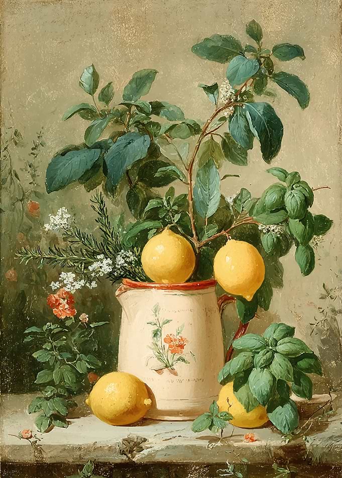 Still Life with Lemons and Herbs