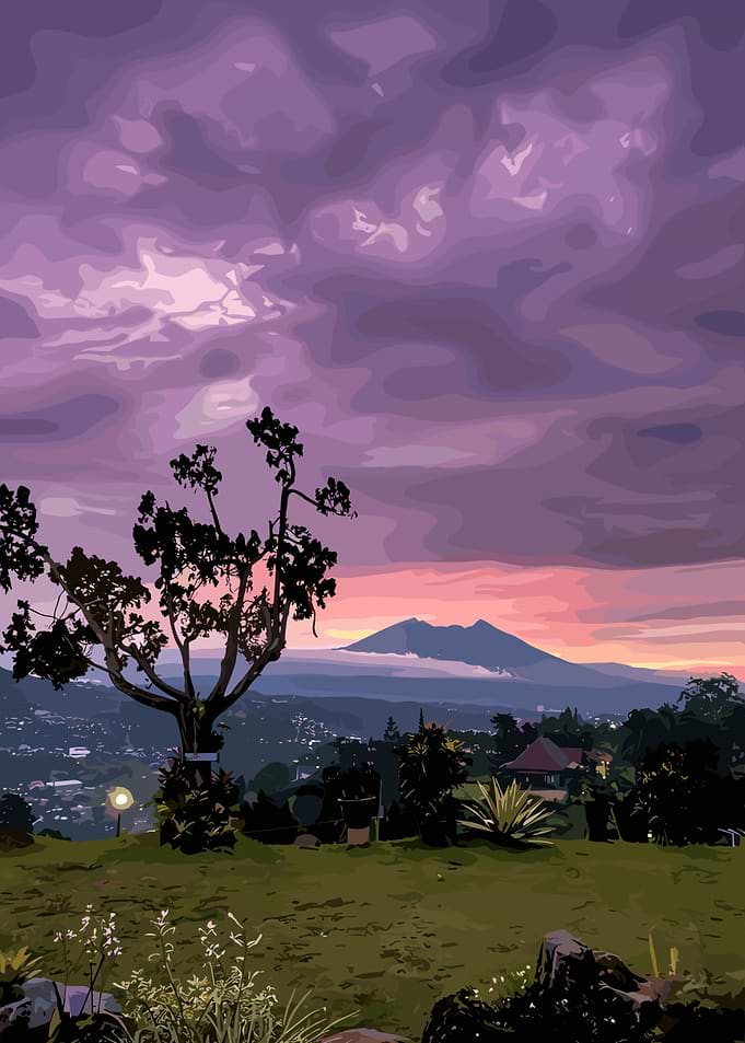Purple Sunset Over Mountain Landscape