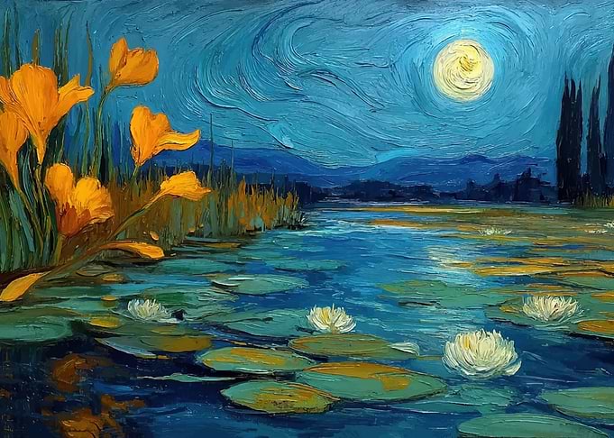 Starry Night Water Lilies and Irises