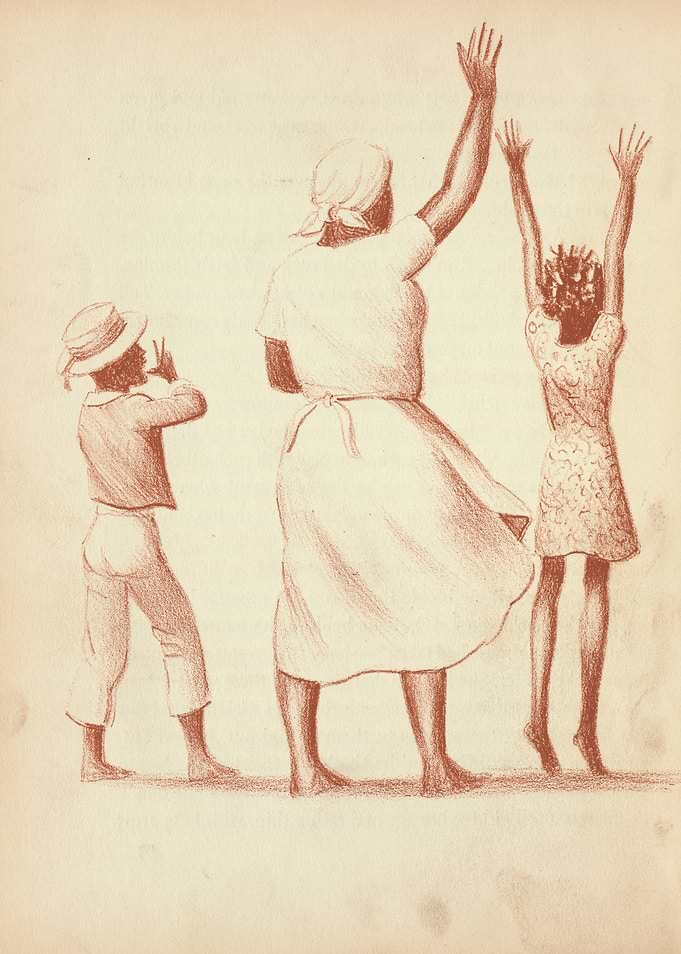 Family dancing in sepia tones